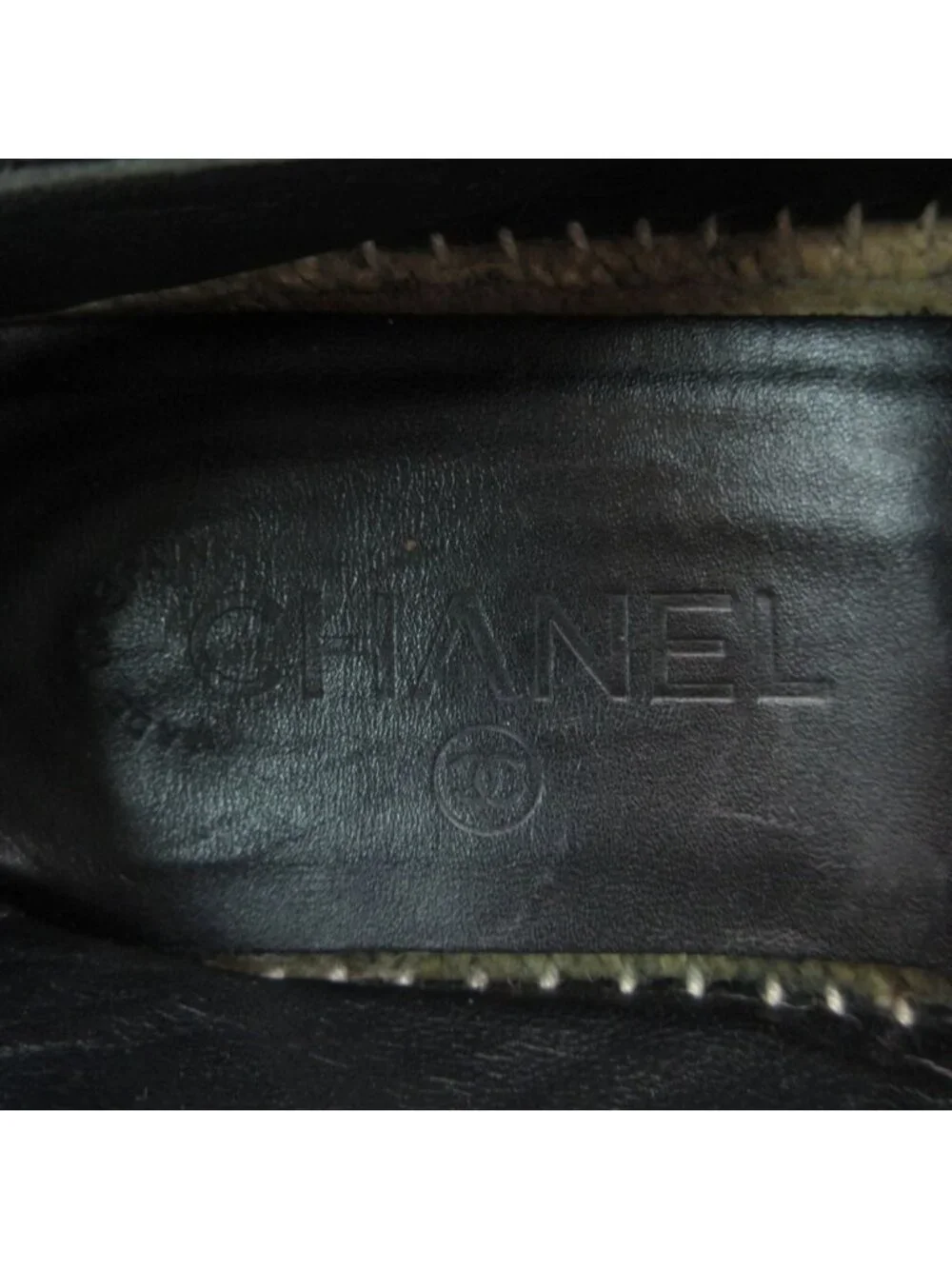 Chanel Slip-on Espadrilles Velour Logo Plate Flat Shoes Jute Black